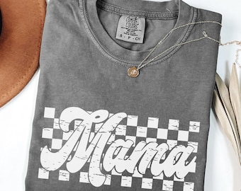 Comfort Colors Retro Mama Shirt, Checkered Mama Shirt, Checkered Mom Shirt, Retro Mom Shirt, Gift For Mom, Mothers Day Gift, Gift for He.
