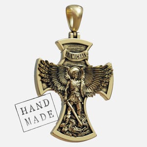 Saint Michael Cross Pendant Necklace, Archangel With Sword Religious Jewelry, Christian Protection Gift For Him, Faith Medal For Baptism