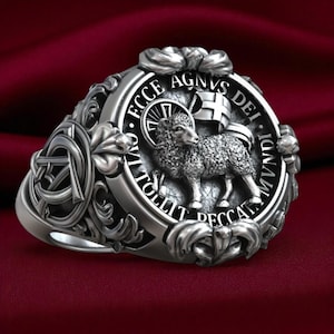 Lamb of God Agnus Dei Signet Ring, Handmade Christian Jewelry with Jesus Christ Symbol, Religious Gift for Men or Women