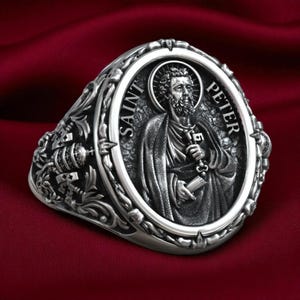 Saint Peter Apostle Signet Ring, Handmade Christian Ring with Keys of Heaven, Religious Jewelry Gift for Men, Papal Inspired Design