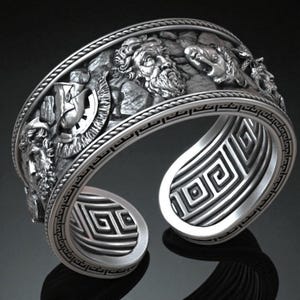 925K Silver Greek Gods Ring Adjustable | Handmade Ancient Meander Design Jewelry | Mythology Gift for Him or History Lover