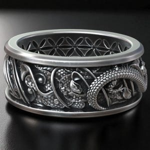 925K Silber Dragon vs Koi Fisch Ring | Handgemachtes japanisches Mythologie-Band für Männer | Samurai Style Schmuck Geschenk für Ihn