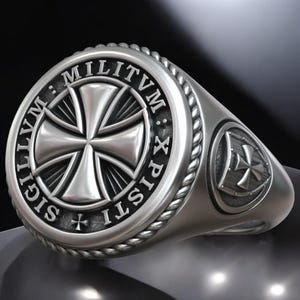 Templar Cross Ring Handmade In Silver, Maltese Shield Symbol Signet Ring For Men, Medieval Knight Jewelry, Christian Gift For Him