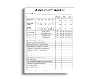 Preschool Assessment Tracker | Pre-K Skills Checklist | Kindergarten Readiness Assessment | Beginning Middle End of Year