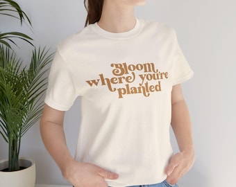 Bloom Where You’re Planted Christian Shirt – Bella + Canvas Soft Vintage White Tee, Floral Faith Design, Inspirational Bible Verse Gift