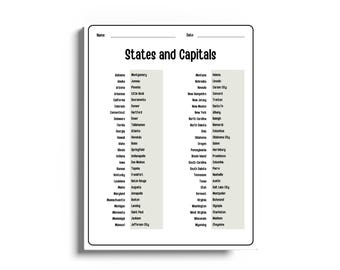 50 States and Capitals Reference Sheet | U.S. States & Capitals Printable | Geography Study Guide | Homeschool Social Studies