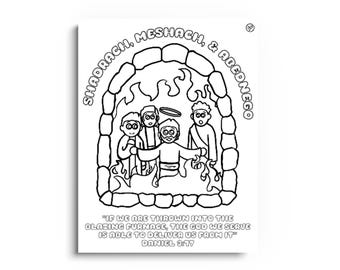 Shadrach, Meshach, and Abednego Coloring Page – Fiery Furnace Bible Story Printable for Kids | Christian PDF for Sunday School & Homeschool