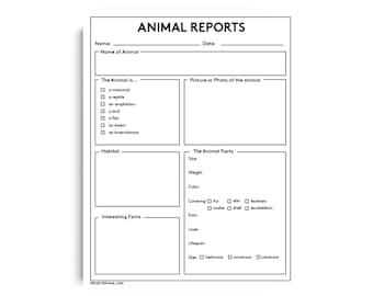 Animal Report Worksheet: Homeschool Science, Grades 3-6 (PDF Download)