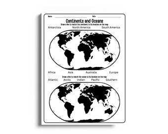 Continents and Oceans Worksheet | World Map Geography Activity | 7 Continents 5 Oceans Printable | Homeschool Geography