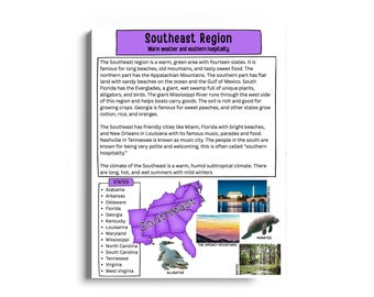 Southeast Region Unit Study | U.S. Regions Geography | Southeast States Worksheets | Homeschool Geography | Social Studies