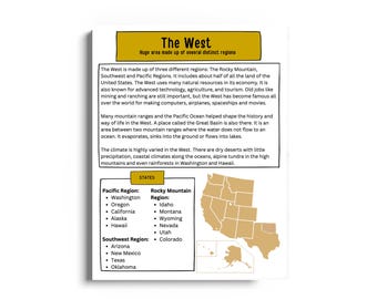 Western United States Unit Study | U.S. West Geography Worksheets | West Region Social Studies | Homeschool Geography Printable