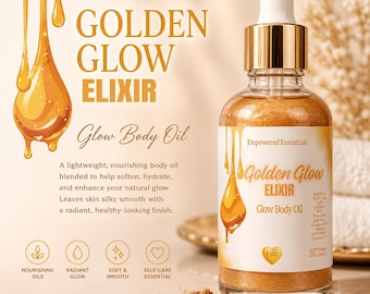 Golden Glow Elixir Body Oil | Shimmer Glow Oil | Bronze Gold Body Oil | Hydrating Body Glow | Lightweight Radiant Skin Oil
