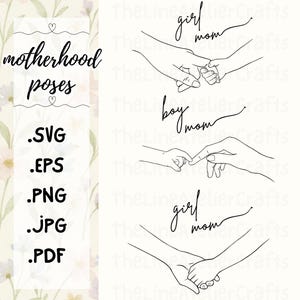 Archivos SVG del paquete "Maternidad": Mamá niña/Mamá niño, arte lineal minimalista de manos de madre y bebé, clipart de mamá emotiva para Cricut e impresiones