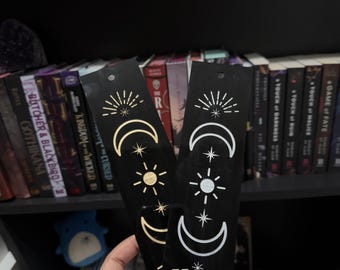 Celestial Acrylic Bookmark – Black Engraved Star Design | Bookish Gift | Gold or White Fill | Fantasy Reader Present
