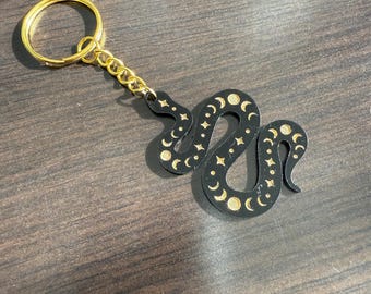 Celestial Snake Keychain – Gold Engraved Acrylic Keyring | Serpent Bookish Gift | Gothic Aesthetic | Spicy Fantasy Reader Accessory
