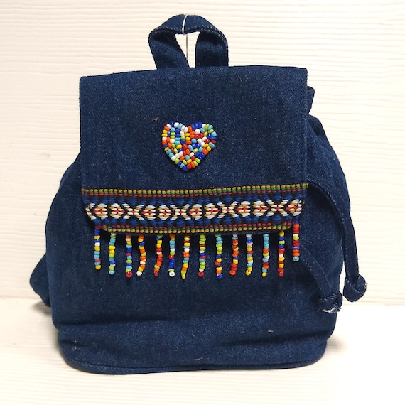 Y2K Denim Beaded Mini-Backpack - image 1