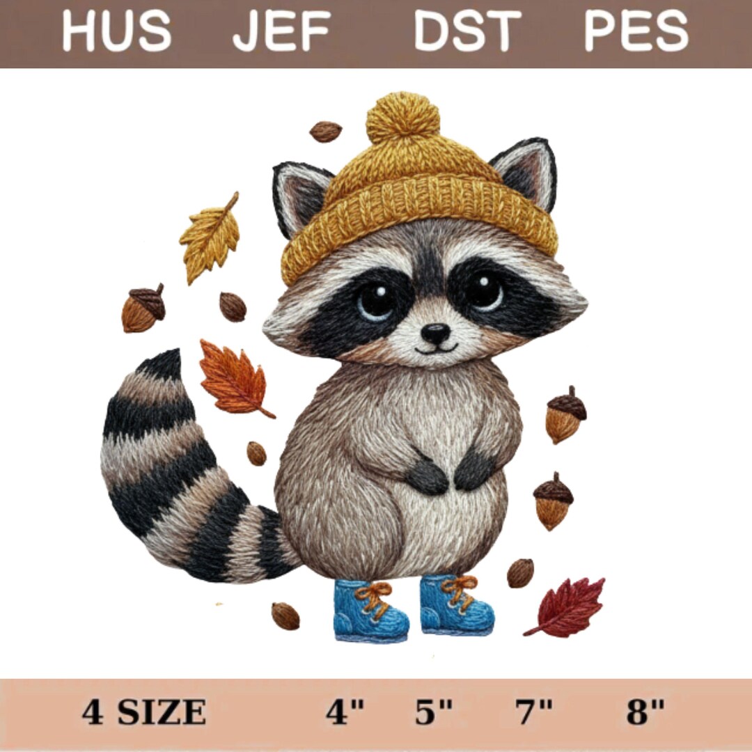 Cute Woodland Racoon Embroidery Design Raccoon Cozy Season Embroidery ...