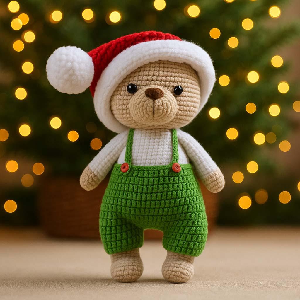 クリスマスの編みぐるみに合う可愛いクマさん、手作りホリデー