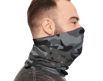 Black Gray Camo American Flag Neck Gaiter | Camouflage Face Mask