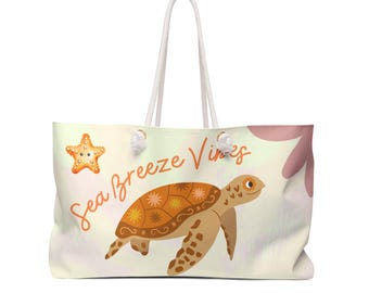 Sea Turtle Beach Tote Weekender Bag | Sea Breeze Vibes, Starfish Design