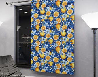 Bright Citrus Floral Window Curtains