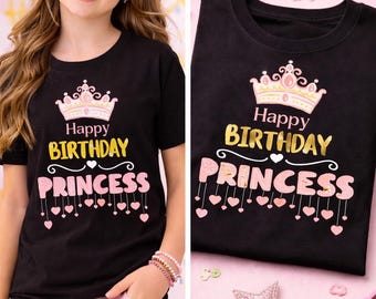 Happy Birthday Princess Shirt | Youth Birthday Tee for Girls | Cute Pink Outfit Gift