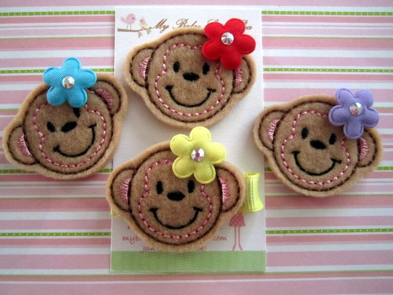 pink mod monkey hair clip image 2