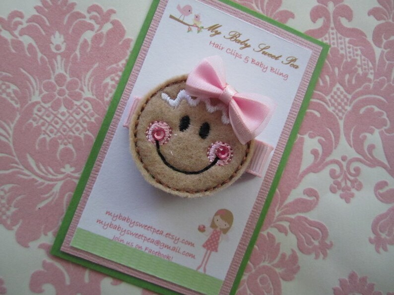 Girl hair clip  girl barrette  gingerbread girl hair clip  image 0