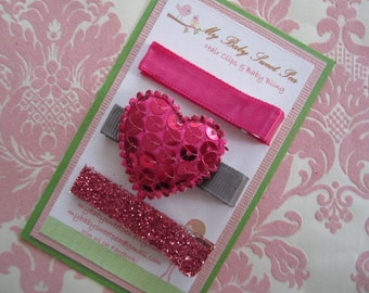 Girl hair clips - valentine hair clips - girl barrettes