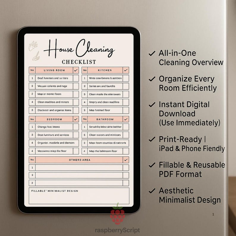 Minimalist House Cleaning Checklist – Aesthetic Beige & Pink Printable ...