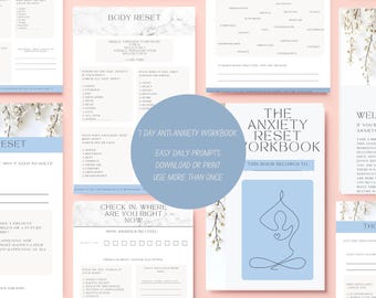 Cuaderno de ejercicios de 7 días para restablecer la ansiedad / Cuaderno de ejercicios para aliviar la ansiedad y pensar demasiado / Diario de salud mental imprimible o digital / Reinicio del sistema nervioso