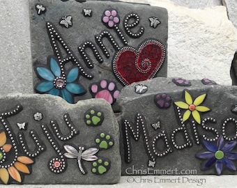 Personalized Colorful Mosaic Pet Memorial Garden Stone Grave Marker for Dogs and Cats
