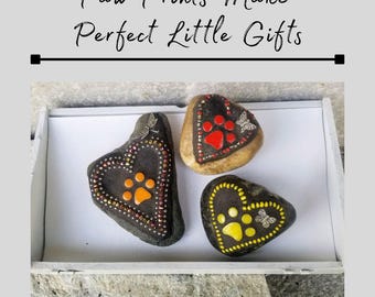 3 Little  Paw Prints, Group #7 Mosaic Stone, Pet Memorial, Garden Decor