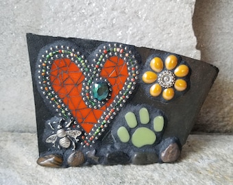 Orange Mosaic Heart Pet Memorial