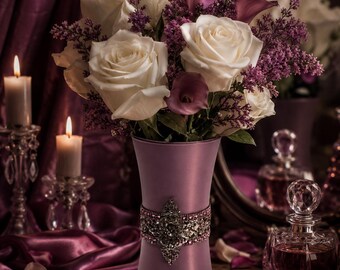 Jeweled Rose Princess Jeweled Glass Vase (8x4)| Blush Pink Crystal Embellishment I Tablescape Statement Accent I Only 1 Made!