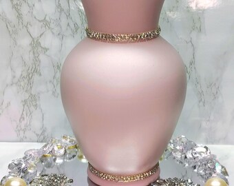 Blush Pearl Queen Vase: Handcrafted Glam Centerpiece, Luxury Home Decor (10.5" H x 7" W)