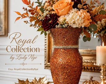Handcrafted Collectible Amber Gold Glass Vase I Luxe Fall Statement Centerpiece I Holiday Tablescapes & Home Decor I Only 1 Made!