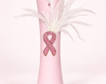 Handcrafted Breast Cancer Awareness Glass Vase (8x2.5) I Pink Ribbon Bling Survivor Gift I Courage Gift I Hope Rising I Only 1 Made!