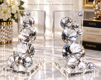 Handcrafted Luxury K9 Crystal Bookend Set | 17 Hand-Set Crystal Diamonds | Pastor Gift or Home Office Decor I Free U.S. Shipping!