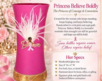 Handcrafted Pink & Gold Jeweled Glass Vase (8x4) | Breast Cancer Awareness Gift | Survivor Encouragement | Statement Piece I Only 1 Made!