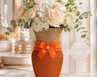 Handcrafted Amber Gold Pumpkin Lace 9x4.5 Glass Vase I Home Decor I Tablescapes Statement Centerpiece I Holidays & Gifts  I Only 1 Made