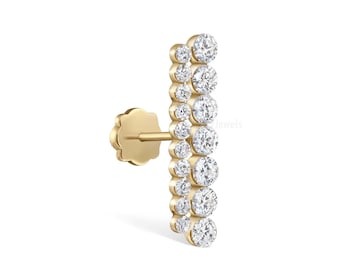 16G Lennon High Sparkle Invisible Set Diamond Apsara Bar Threaded Stud Earring Bar 14K Gold earring Lab Grown Diamond straight bar piercing