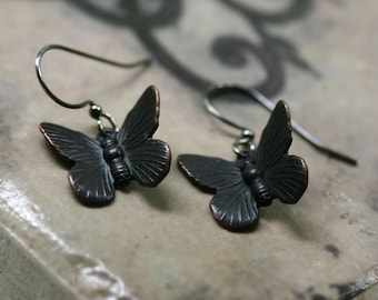 Black Butterfly Earrings - Goth Moth