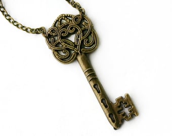 Skeleton Key Necklace in Antique Brass