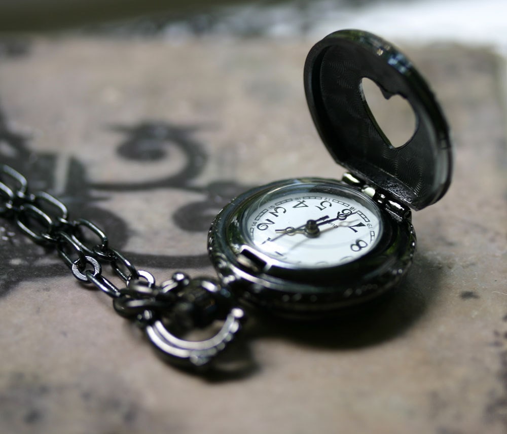 Gothic Necklace Heart Pocket Watch in Gunmetal Etsy Canada