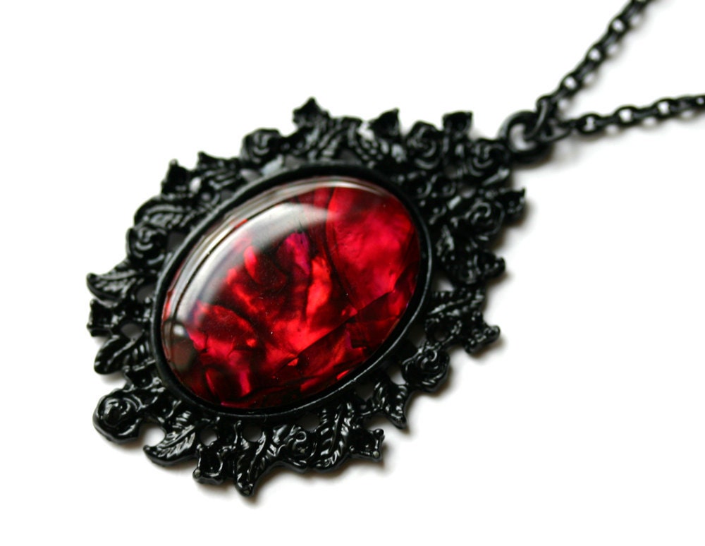 Gothic Red Paua Shell Cameo Necklace - Etsy UK