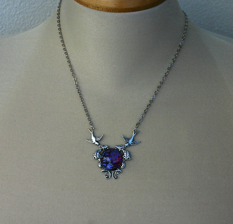Swallow Necklace with Blue Opal image 3