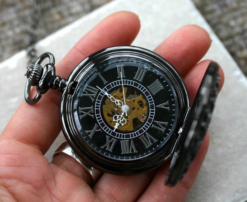 Wind up Pocket Watch in Gunmetal Etsy