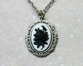Cameo Necklace with Black Rose