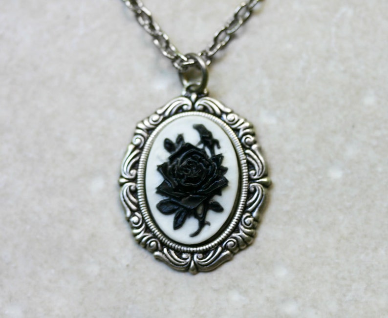 Cameo Necklace with Black Rose image 1